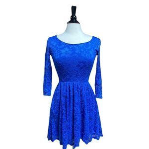 Arden B. Royal Blue 3/4 Sleeve Lace Dress